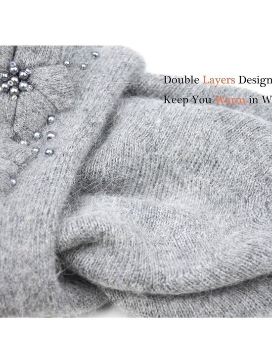 Women\'s Winter Knit Beret Hat Rabbit Hair French Warm Casual Beanie Hat Grey main image 4